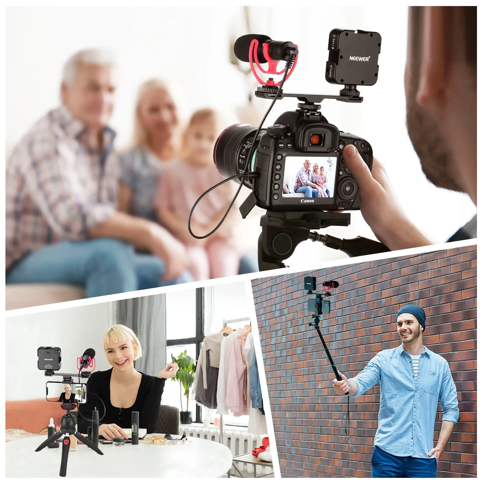 NEEWER Dual Cold Shoe Mount Bracket, Aluminum Alloy Dual Hot Shoe Extension Bar