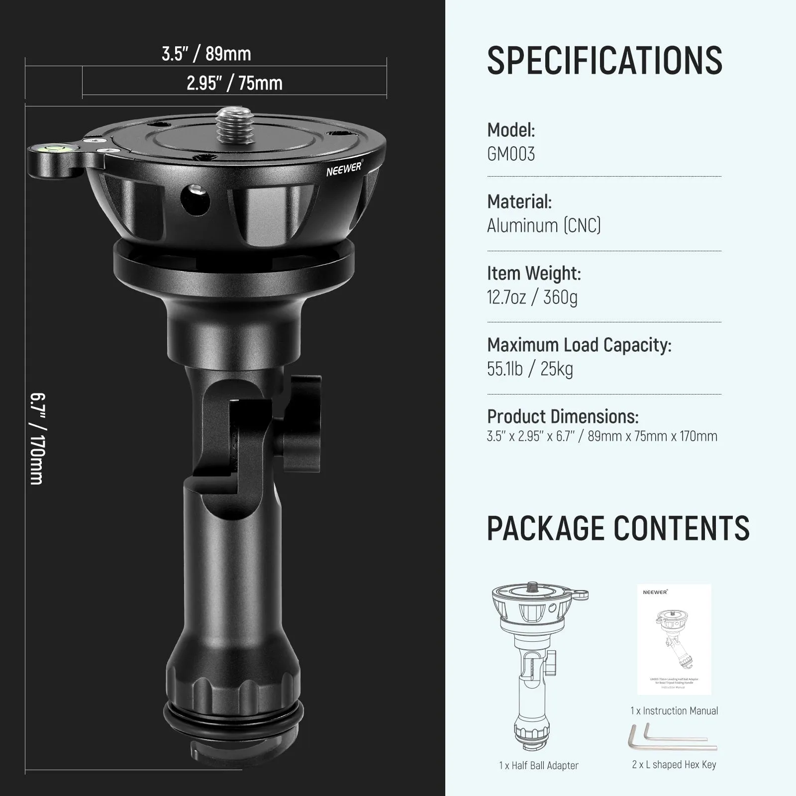 NEEWER GM003 75mm Bowl Base Leveling Adapter