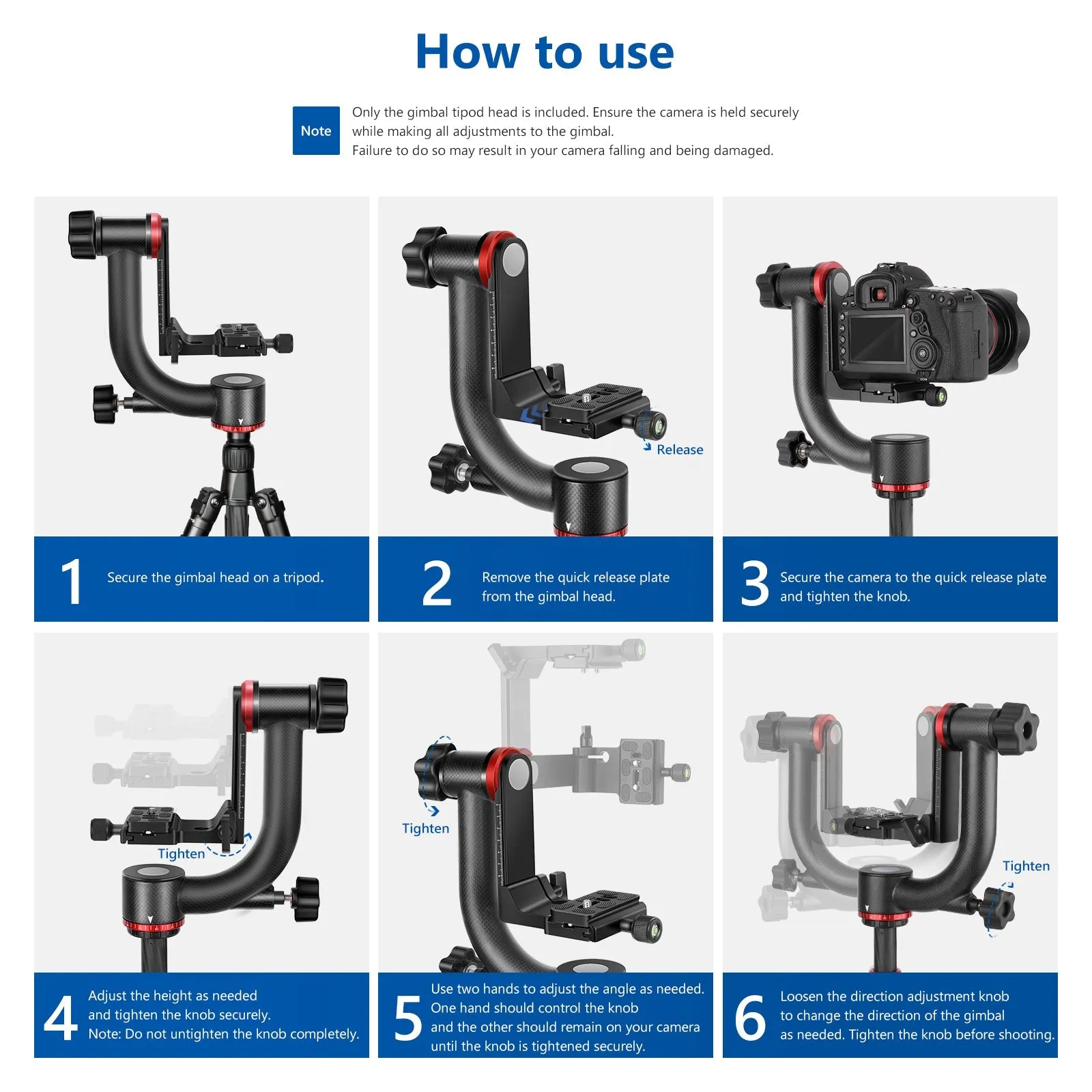 NEEWER GM100 Lightweight Carbon Fiber Gimbal Tripod Head for Smooth Video and Precision Photography
