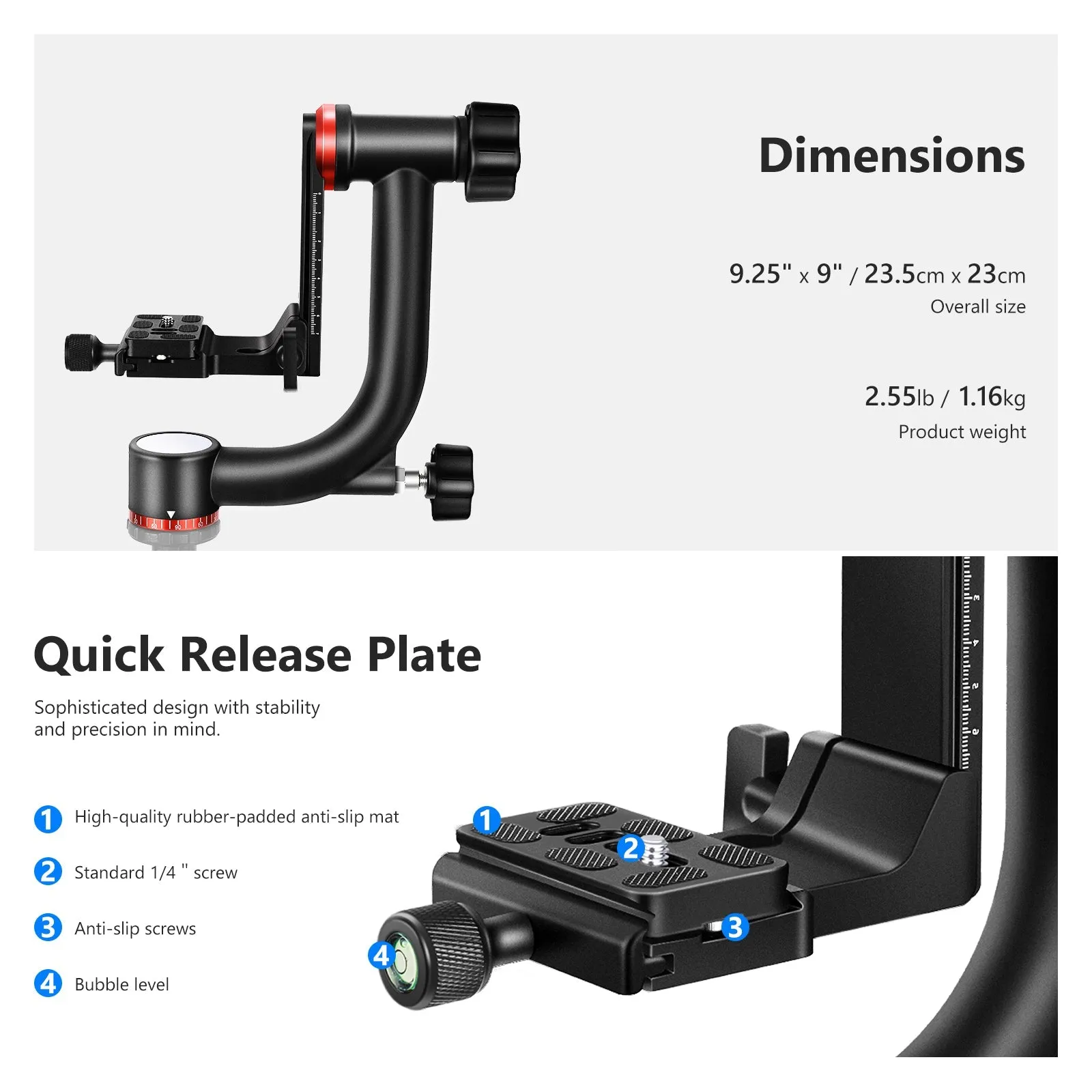 NEEWER GM101 Aluminum Alloy Gimbal Tripod Head