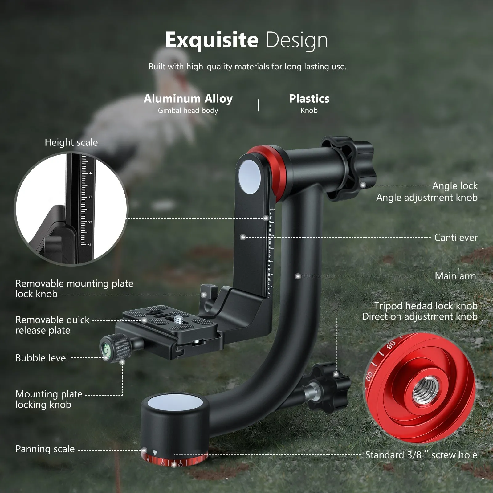 NEEWER GM101 Aluminum Alloy Gimbal Tripod Head
