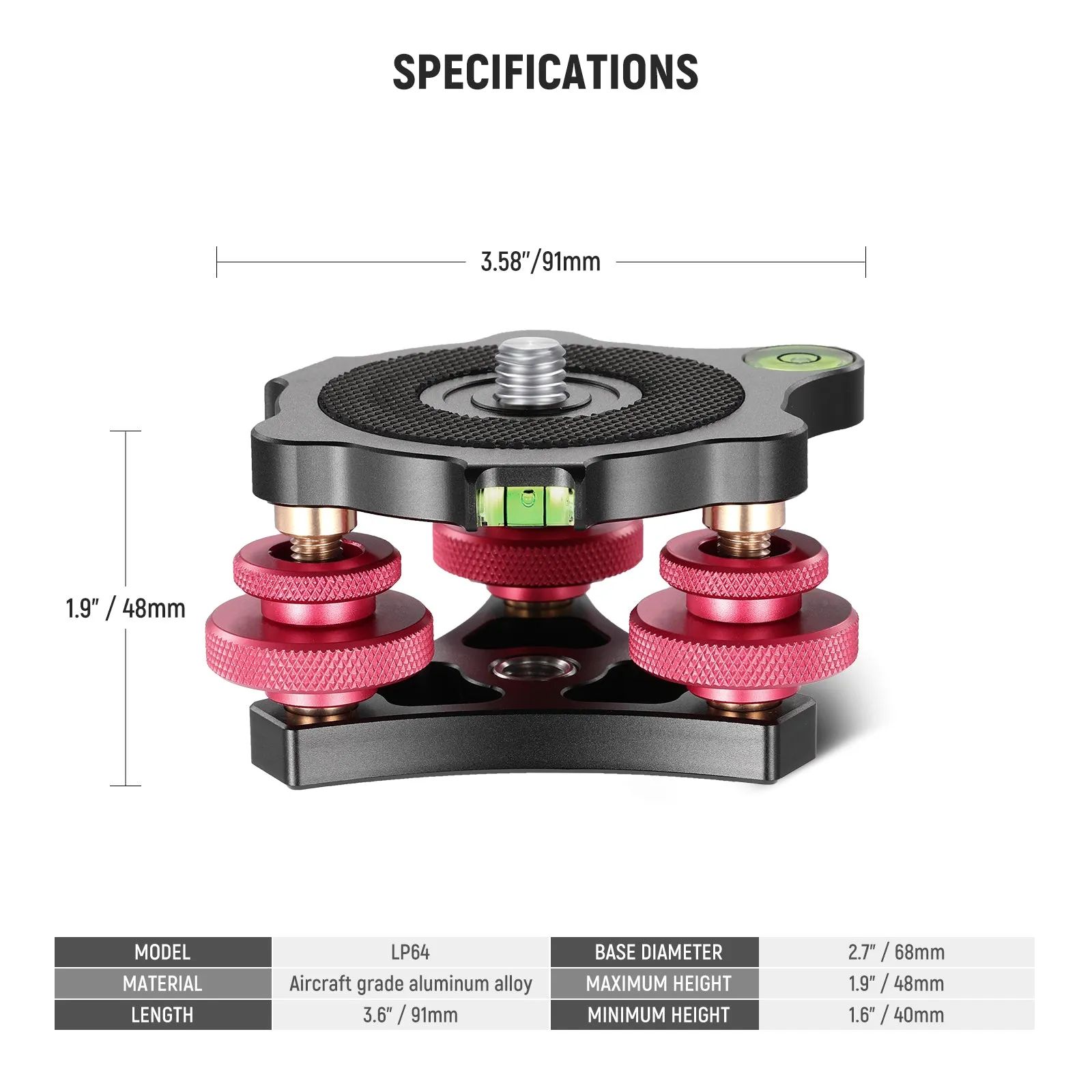 NEEWER LP64 Tripod Head Leveling Base Camera Leveler