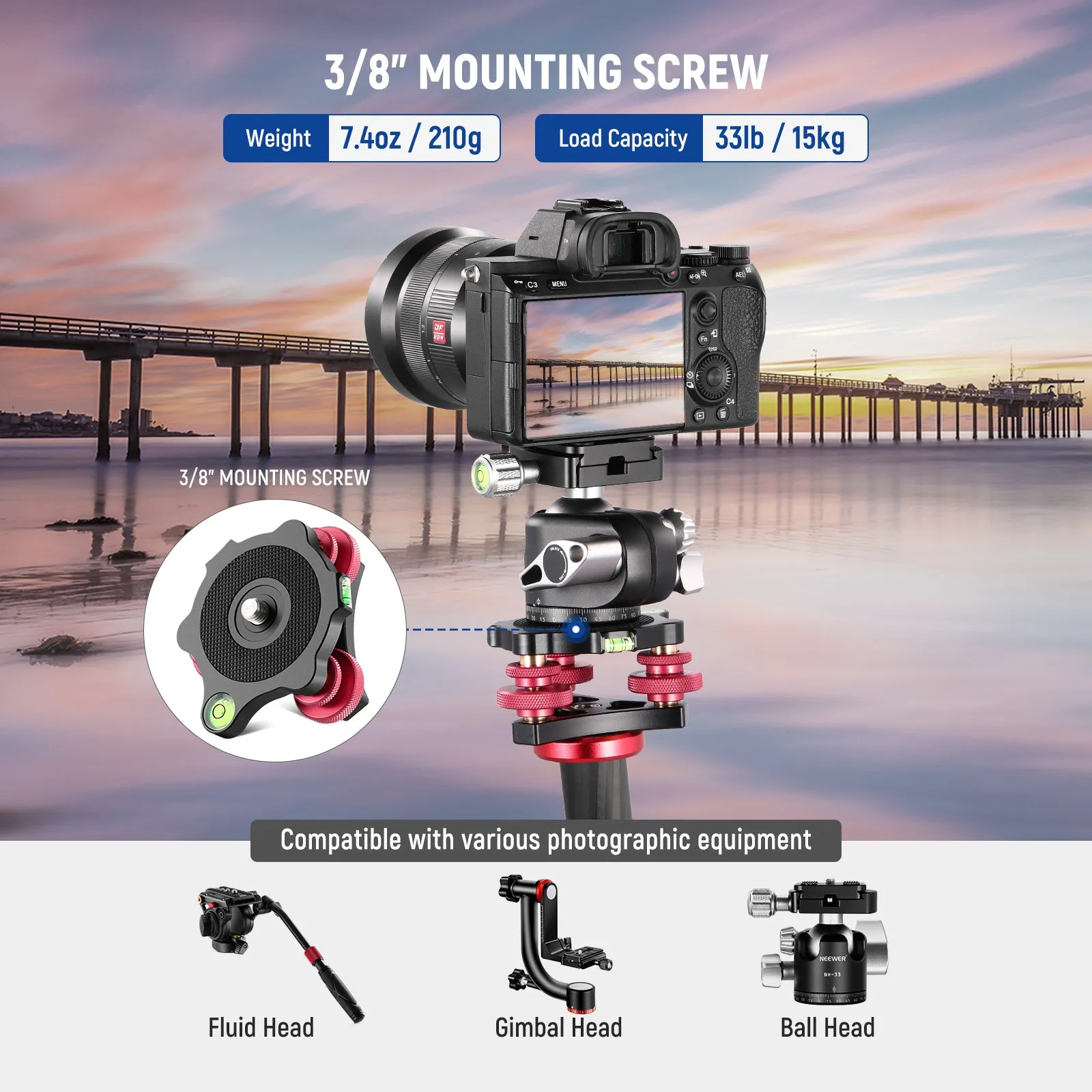 NEEWER LP64 Tripod Head Leveling Base Camera Leveler