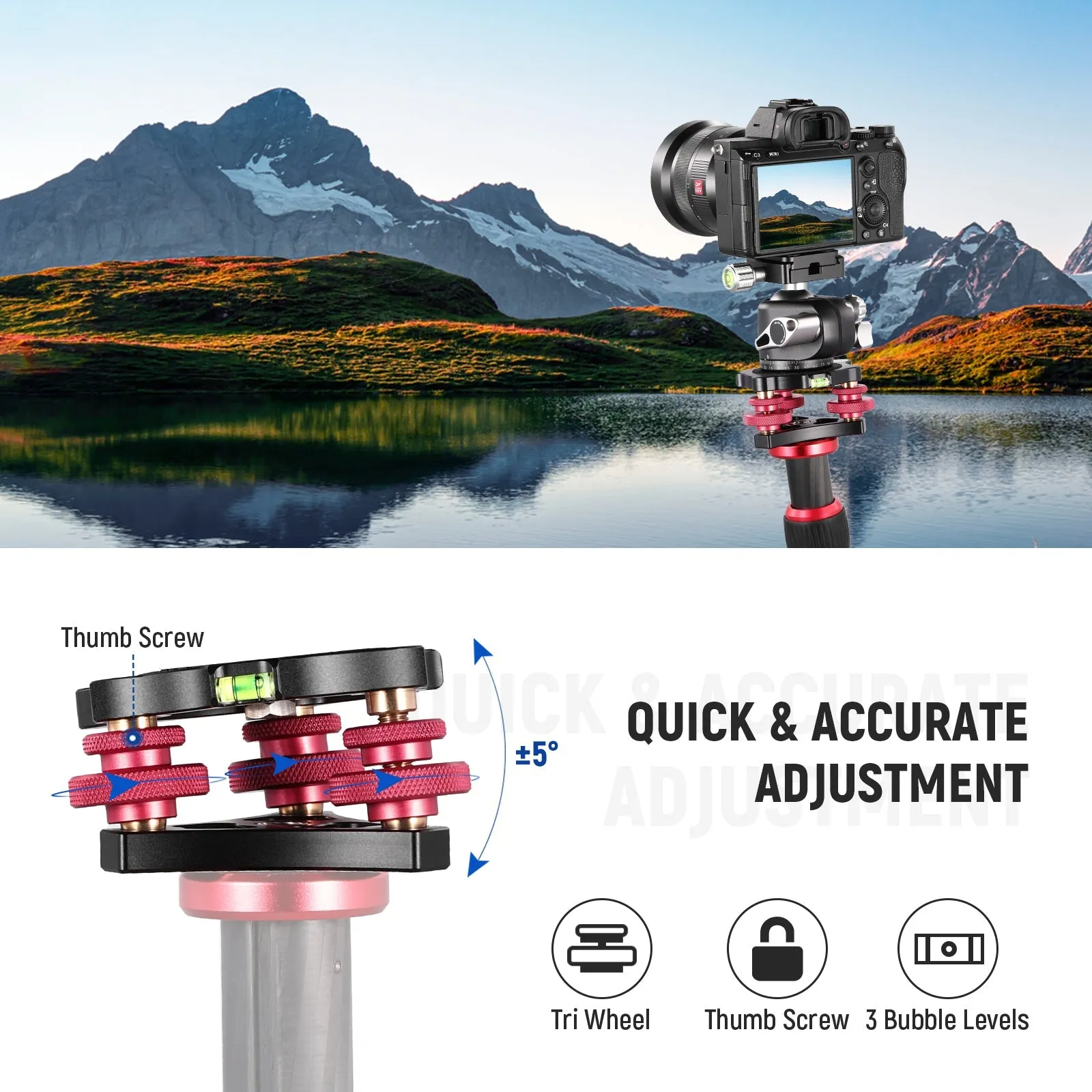 NEEWER LP64 Tripod Head Leveling Base Camera Leveler