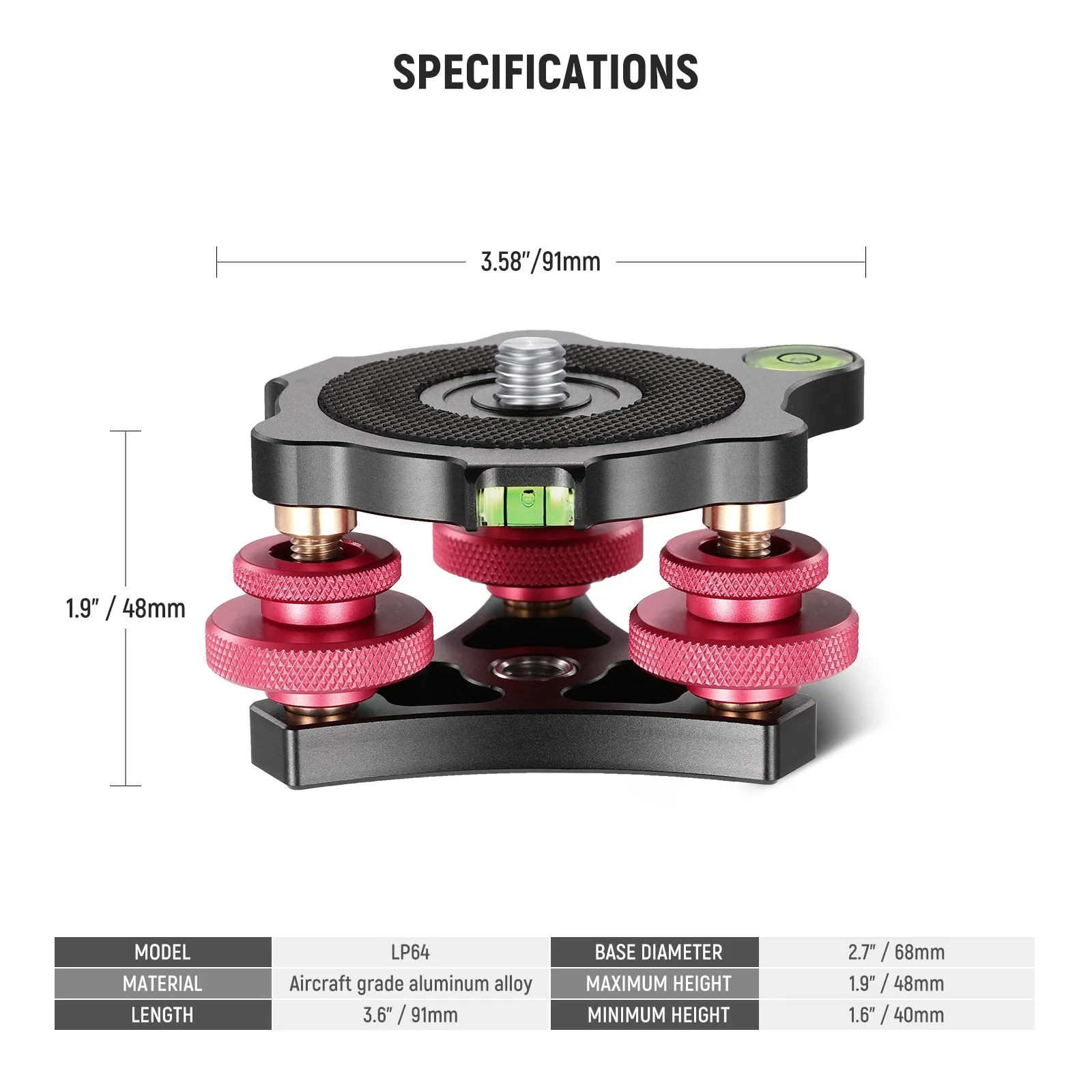 NEEWER LP64 Tripod Head Leveling Base Camera Leveler
