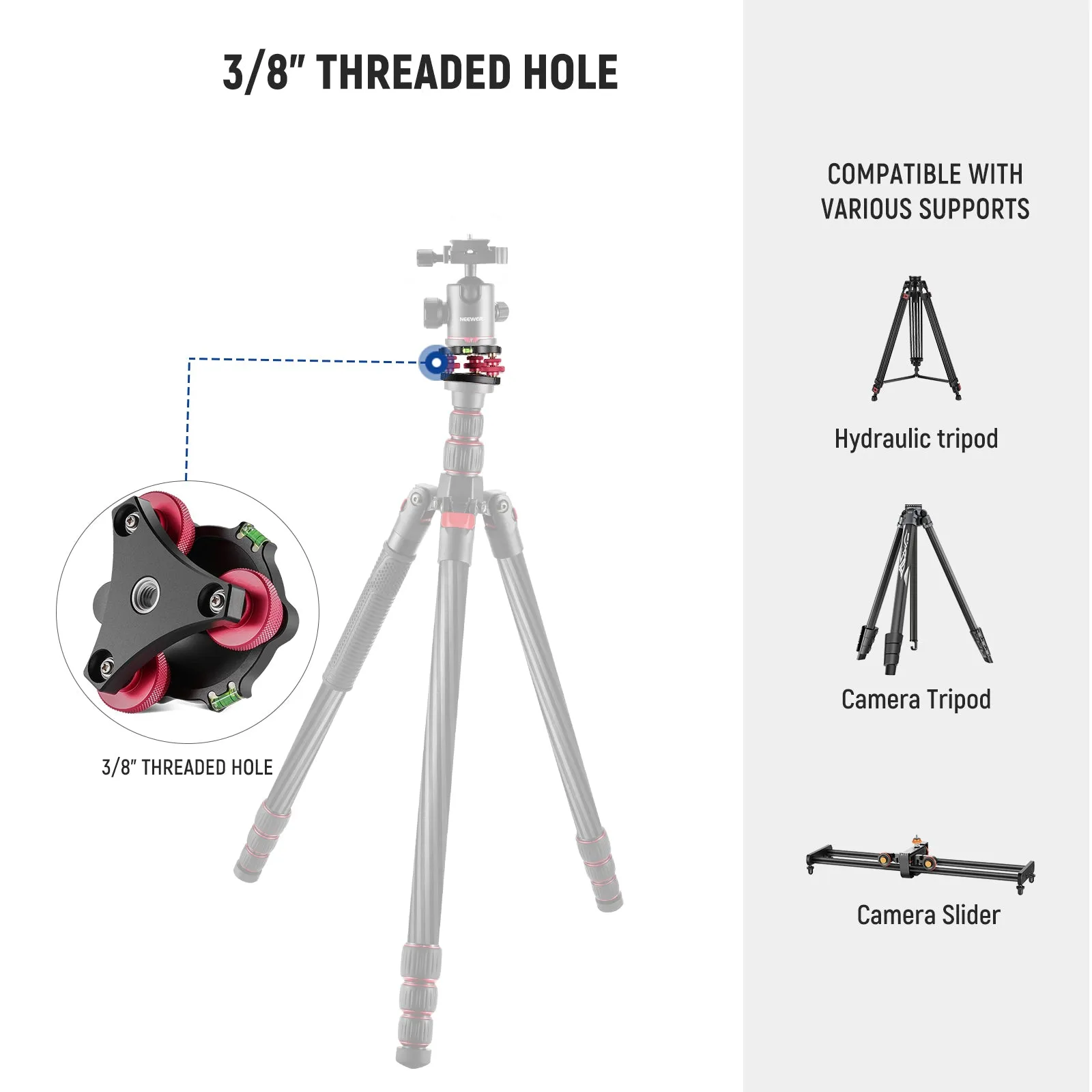 NEEWER LP64 Tripod Head Leveling Base Camera Leveler