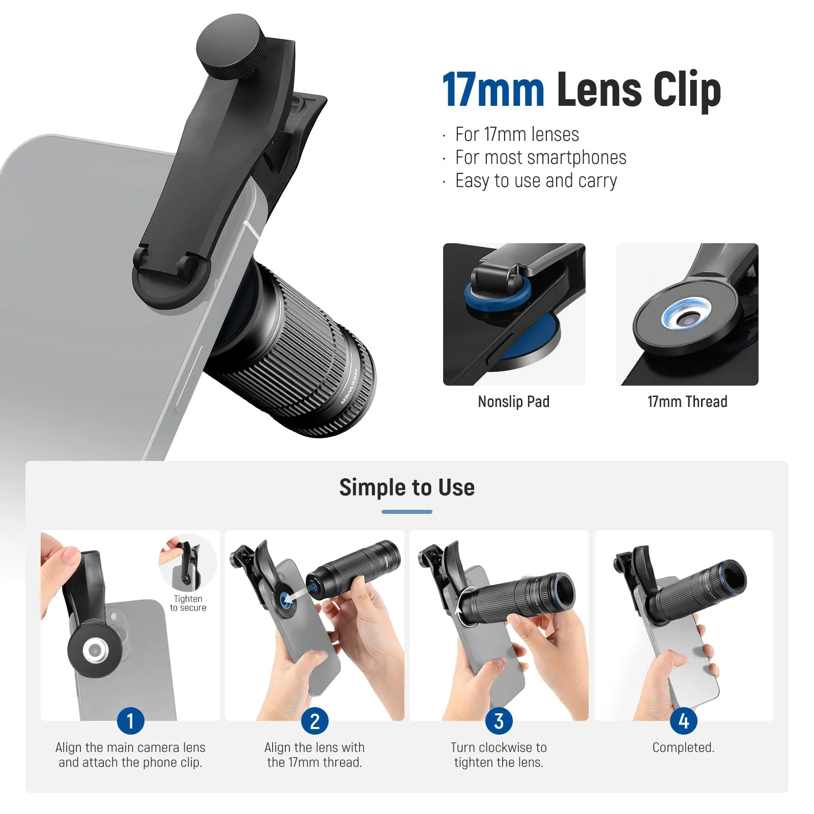 NEEWER LS-36 PRO 7X Telephoto Lens with 17mm Thread Phone Clip& Filter Adapter