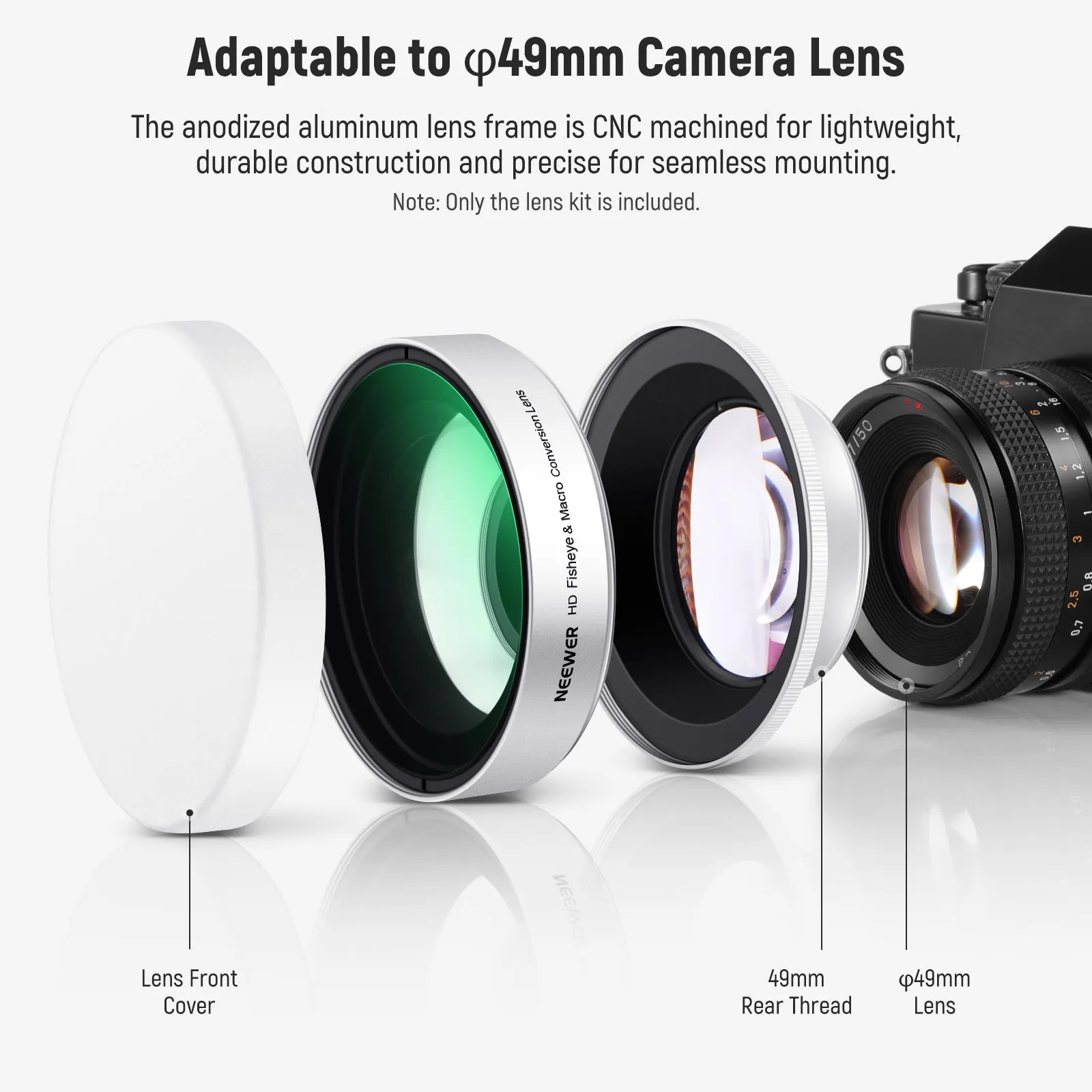 NEEWER LS-46 49mm 0.43x Fisheye & 1.4x Macro Additional Lens for Fujifilm X100 Series Cameras