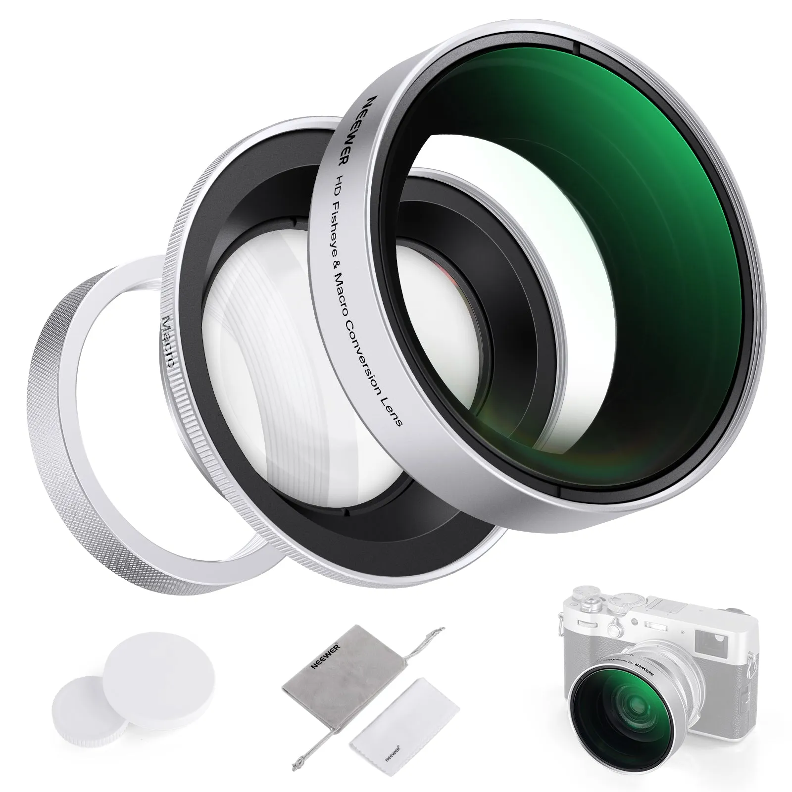 NEEWER LS-46 49mm 0.43x Fisheye & 1.4x Macro Additional Lens for Fujifilm X100 Series Cameras