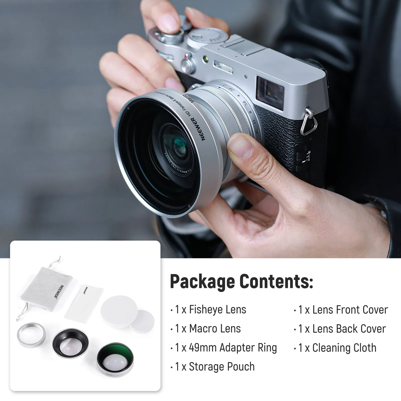 NEEWER LS-46 49mm 0.43x Fisheye & 1.4x Macro Additional Lens for Fujifilm X100 Series Cameras