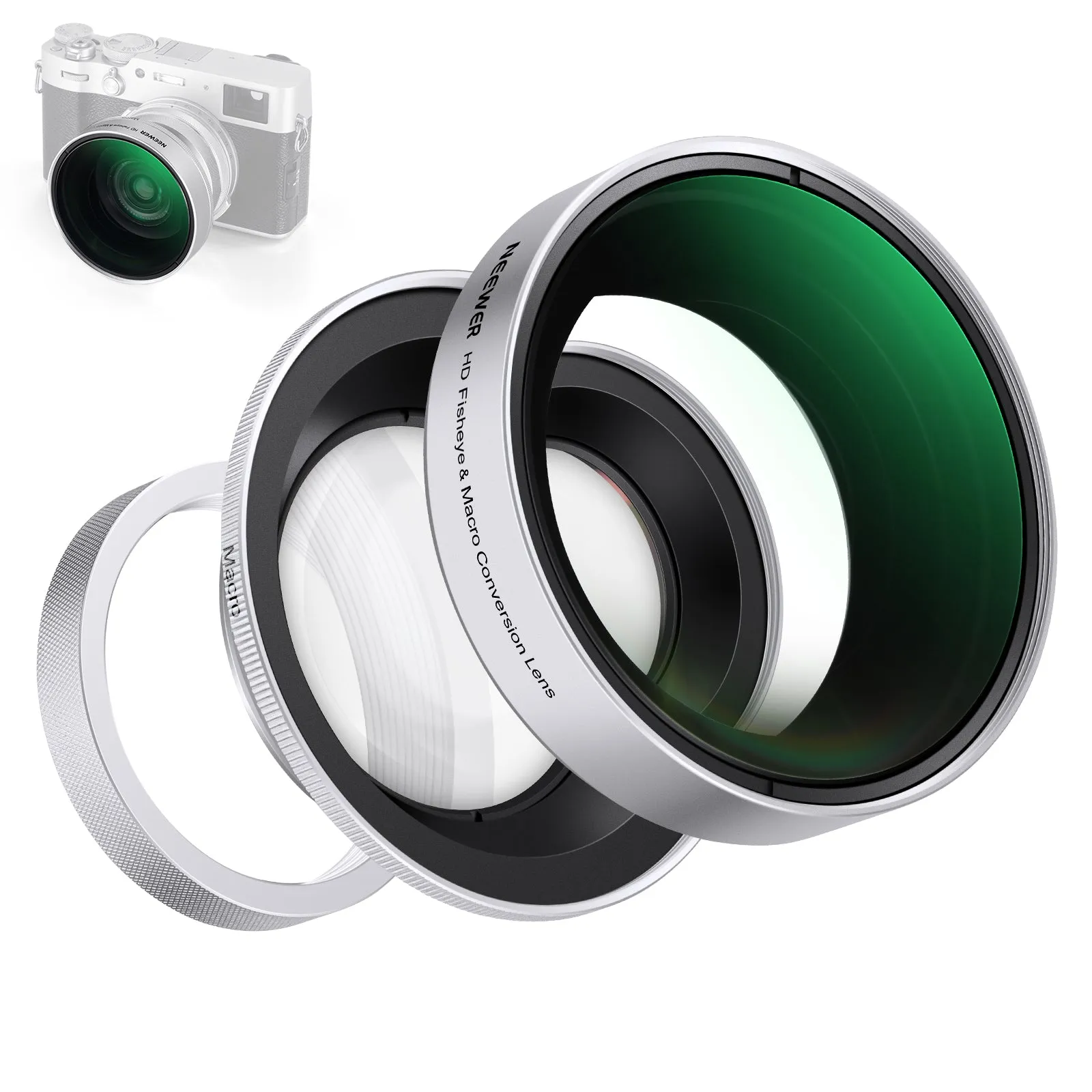 NEEWER LS-46 49mm 0.43x Fisheye & 1.4x Macro Additional Lens for Fujifilm X100 Series Cameras