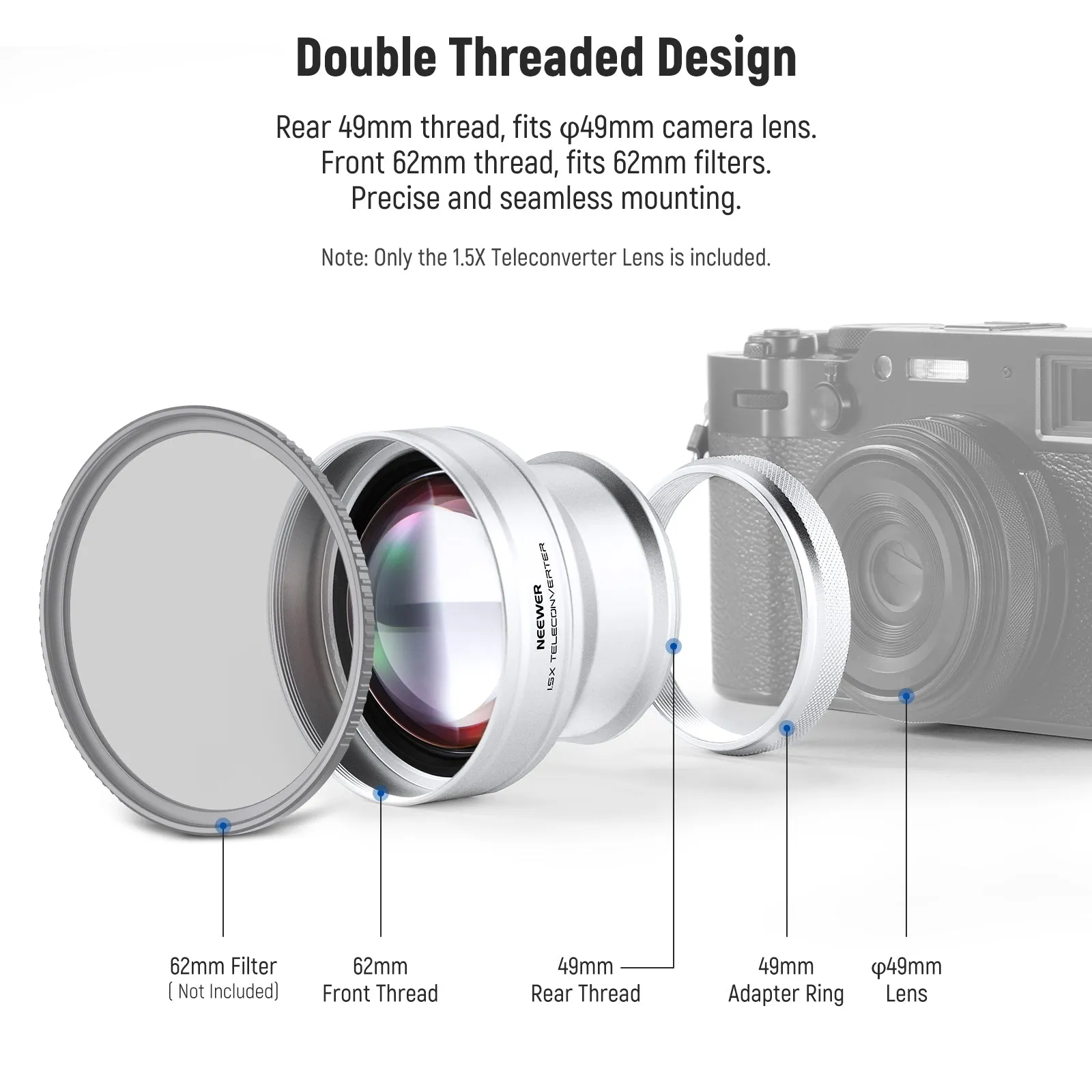NEEWER LS-61 1.5X Telephoto Additional Lens For Fujifilm X100 Series