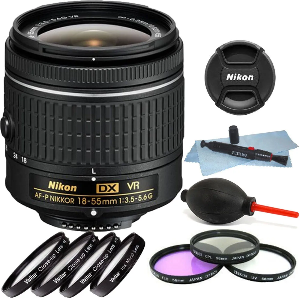 Nikon 18-55mm f/3.5 - 5.6G VR AF-P DX Nikkor Lens   55mm Top Accessory Kit