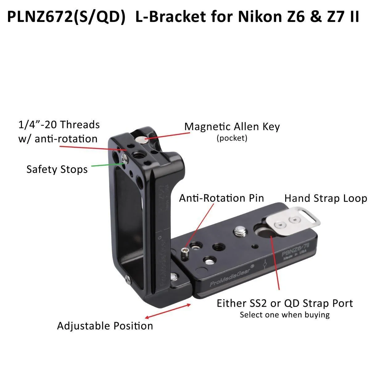 PLNZ672 L-Bracket for Nikon Z6 II and Z7 Mark II (Arca Swiss)