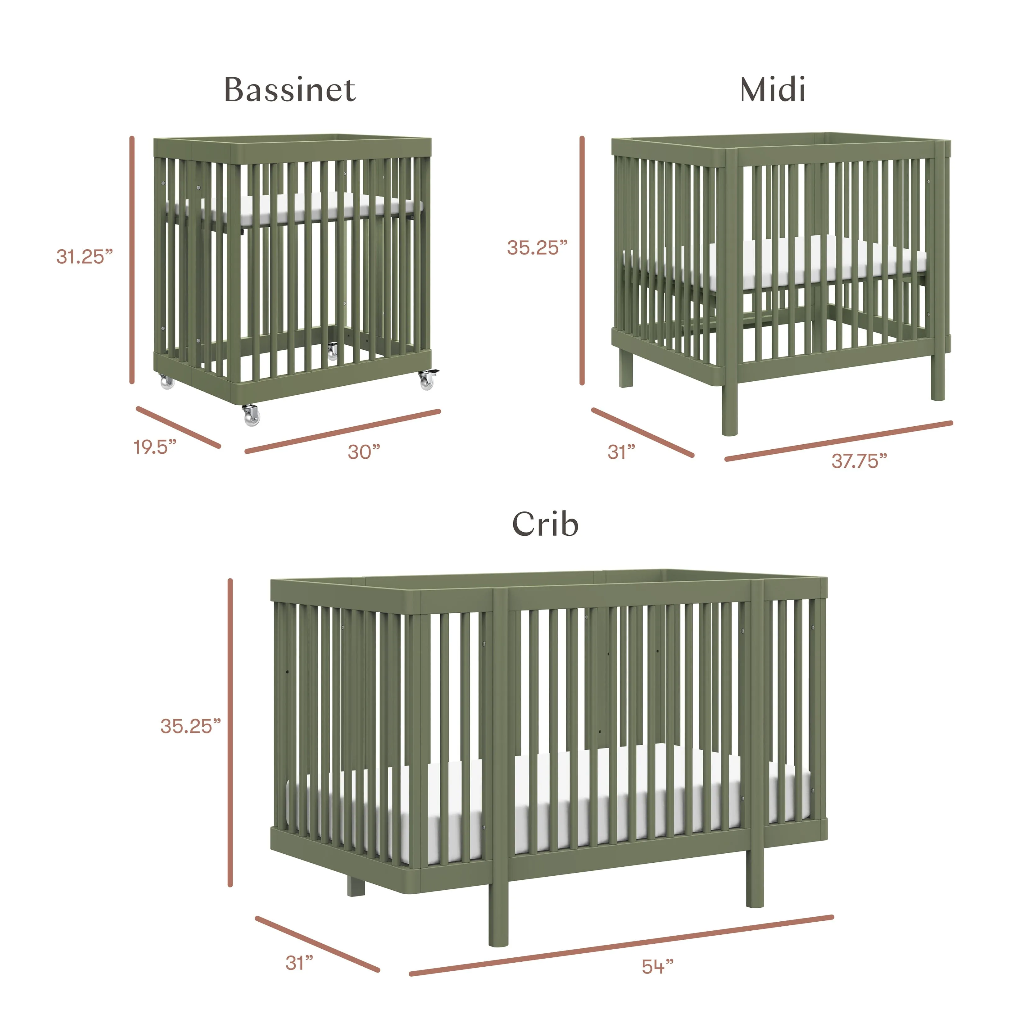 Pogo 8-in-1 Convertible Crib with All-Stages Conversion Kits | Olive