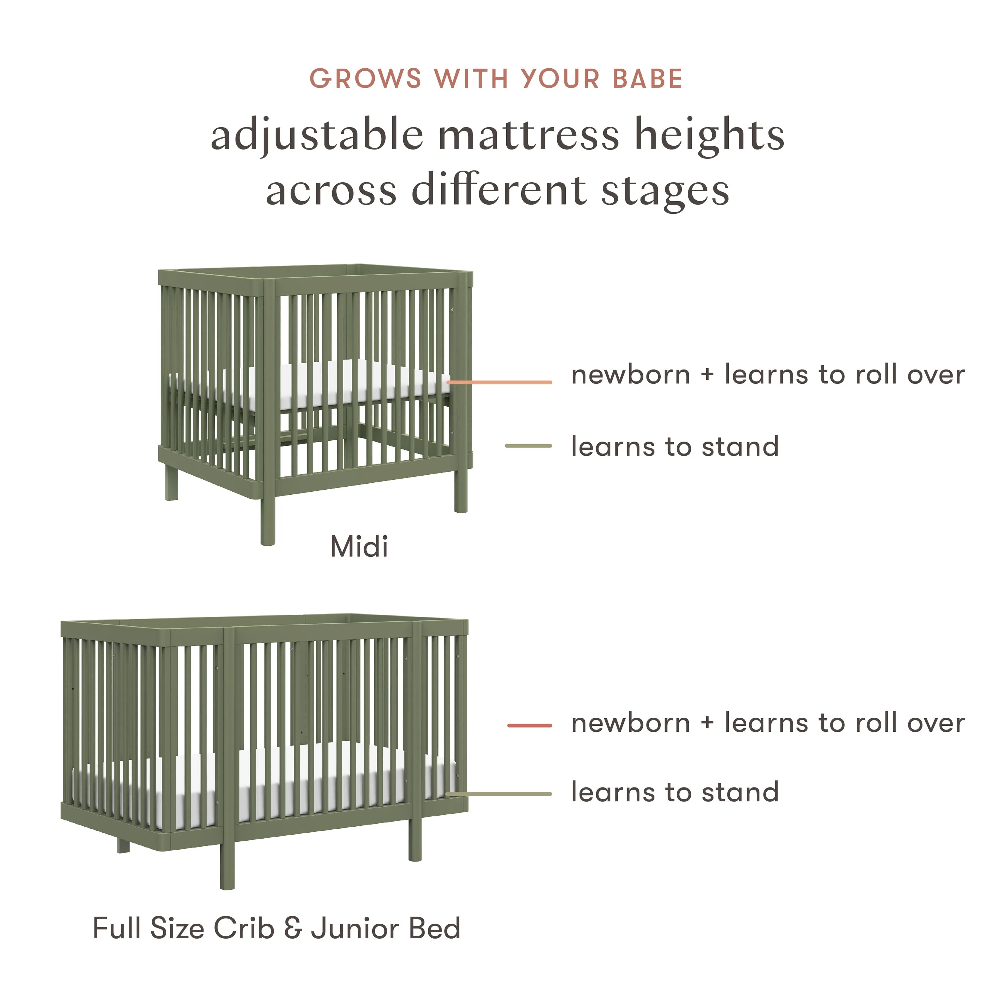 Pogo 8-in-1 Convertible Crib with All-Stages Conversion Kits | Olive