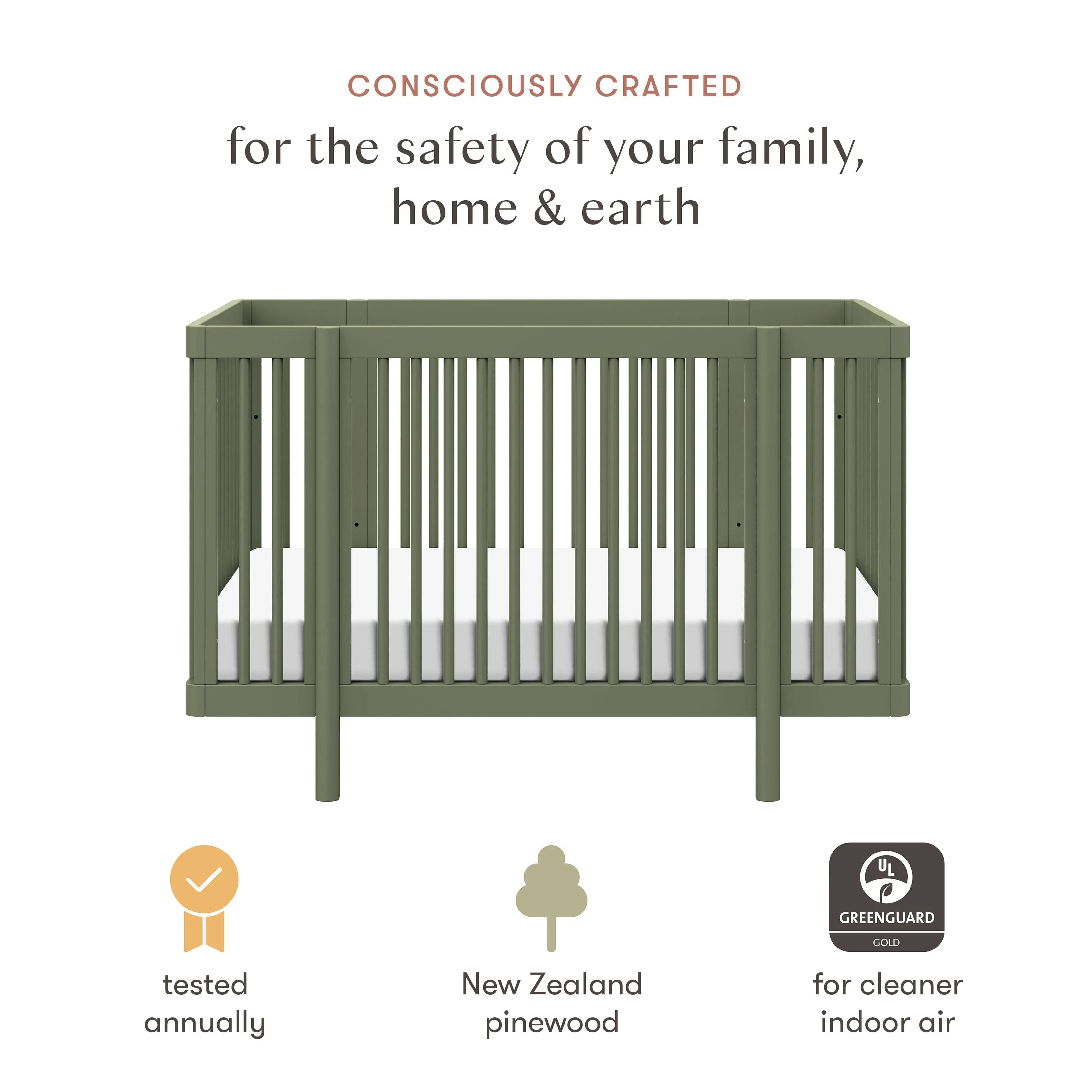 Pogo 8-in-1 Convertible Crib with All-Stages Conversion Kits | Olive