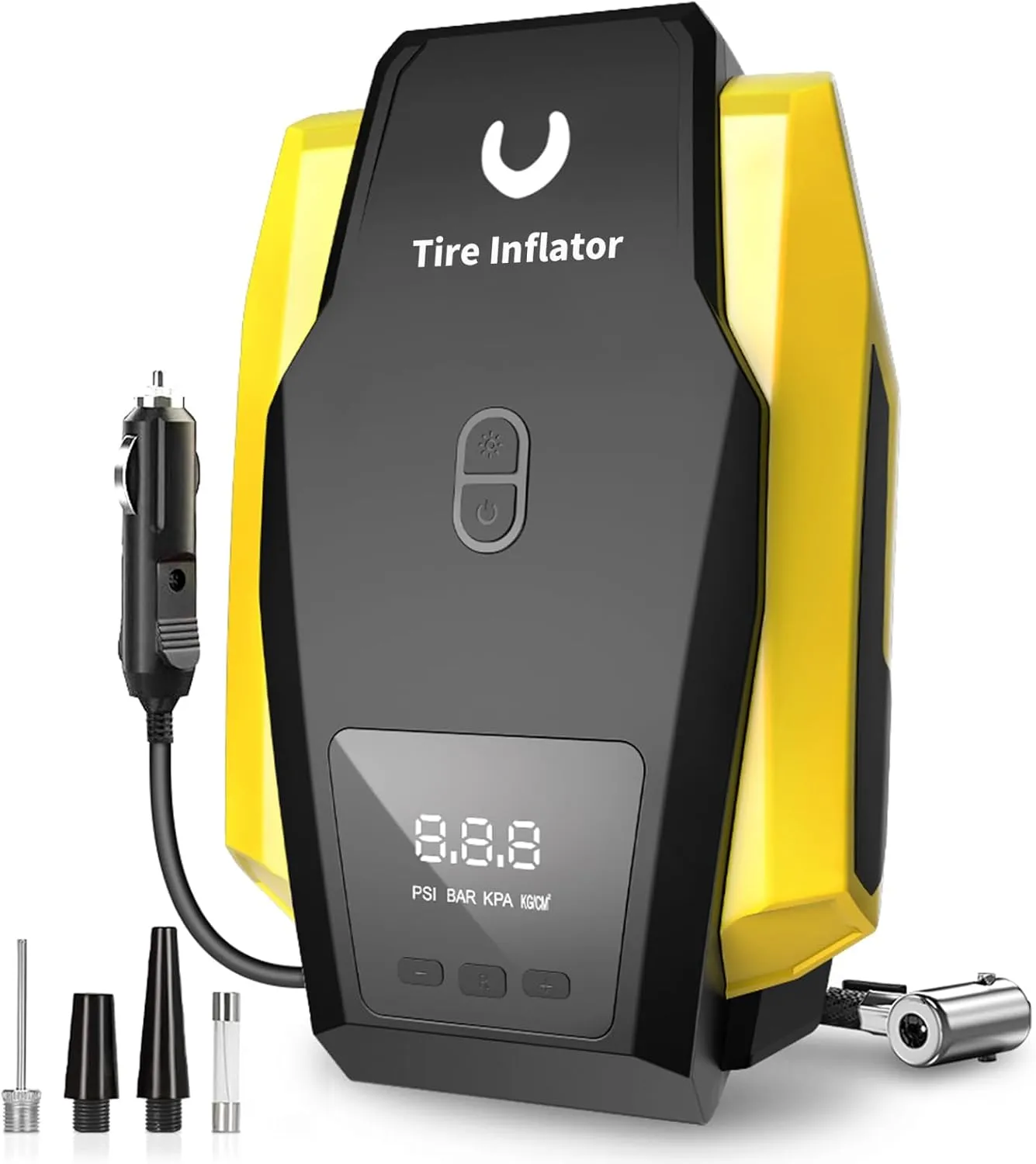 Portable Tire Inflator 12V DC, Compact Air Compressor with Auto Shutoff, LED Light, for Car Tires