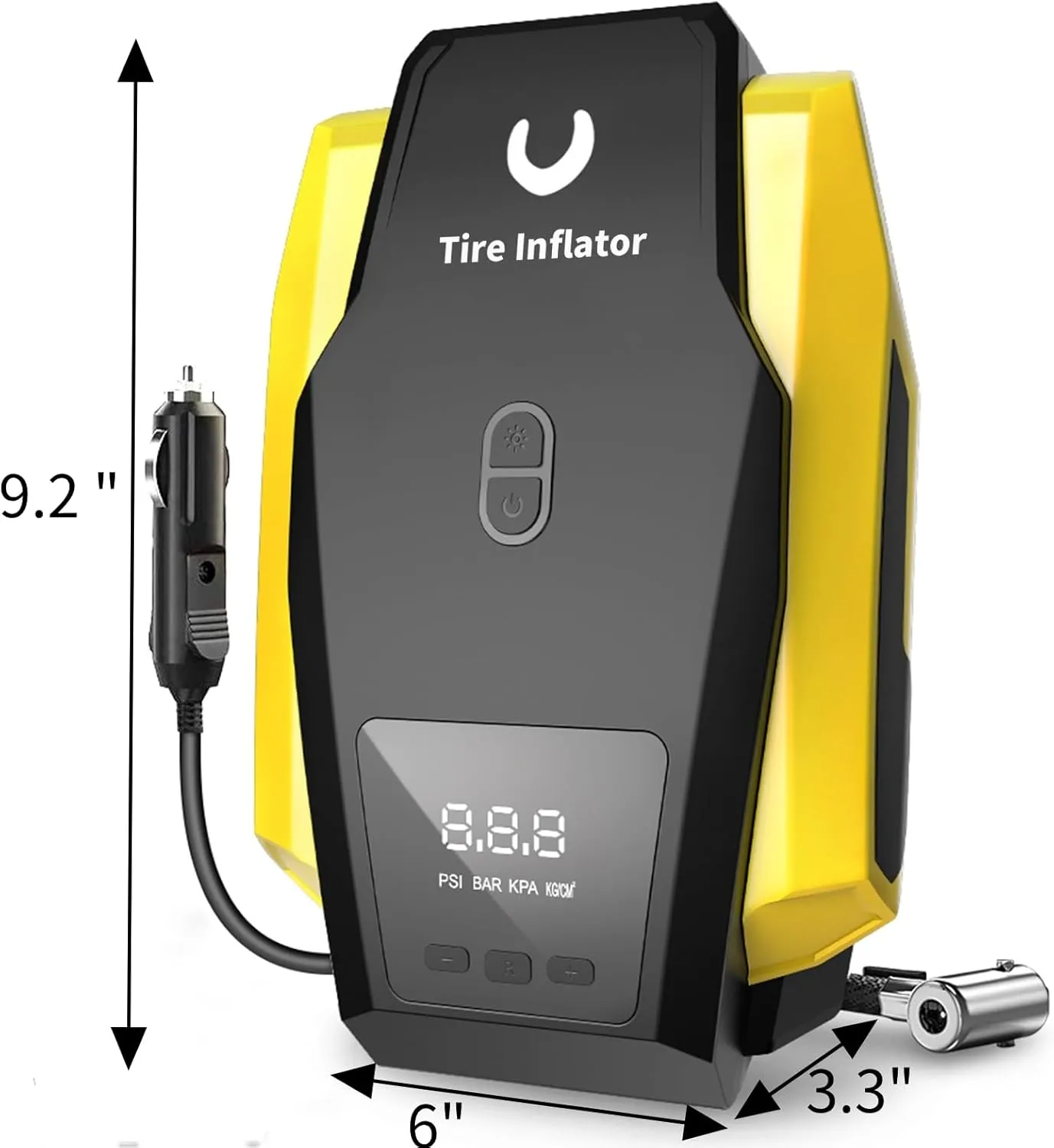 Portable Tire Inflator 12V DC, Compact Air Compressor with Auto Shutoff, LED Light, for Car Tires