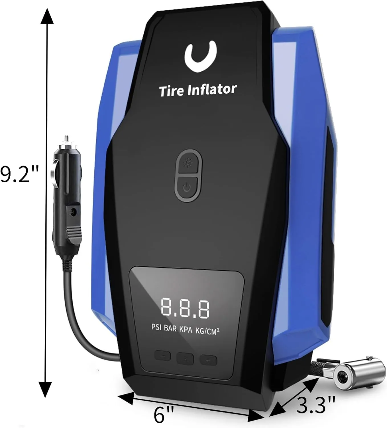 Portable Tire Inflator 12V DC, Compact Air Compressor with Auto Shutoff, LED Light, for Car Tires