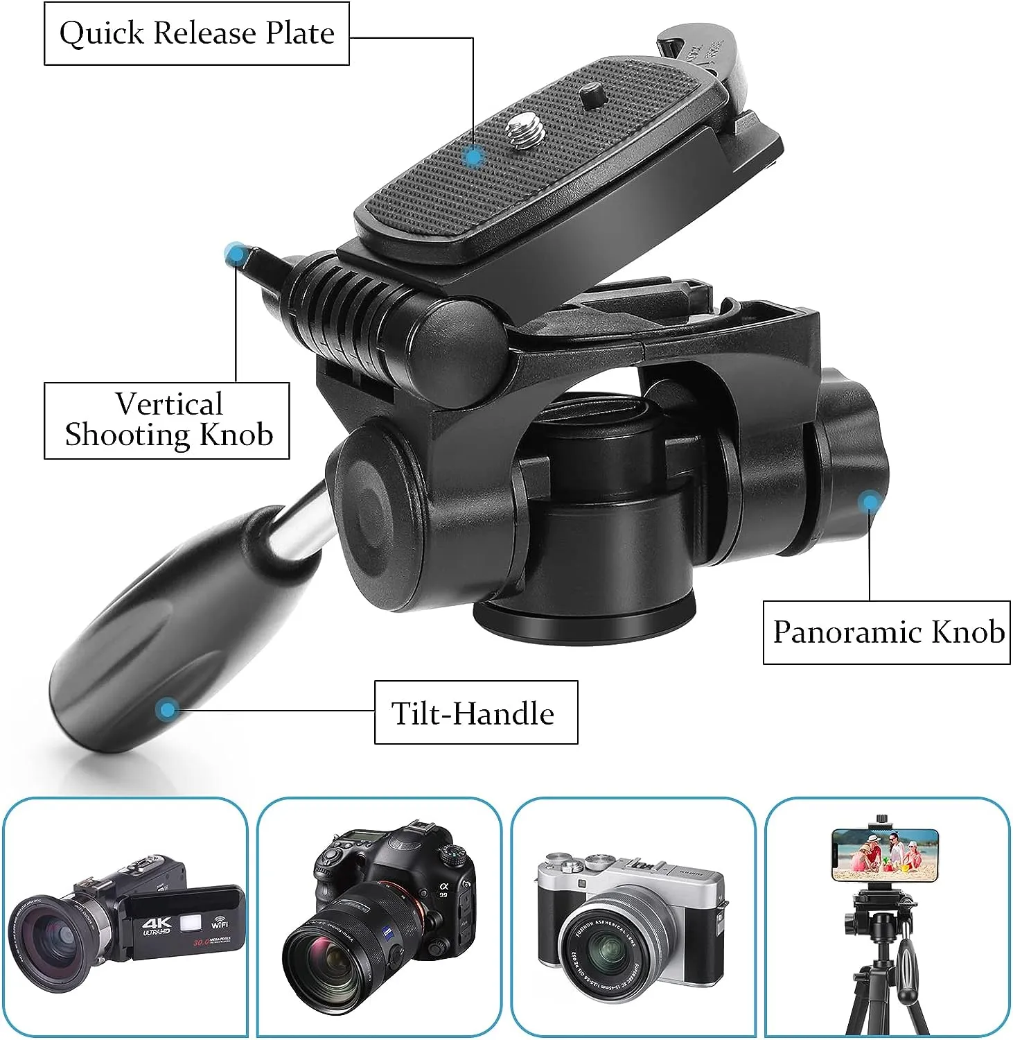 Professional Portable Aluminum Camera Tripod Pan Head T3180