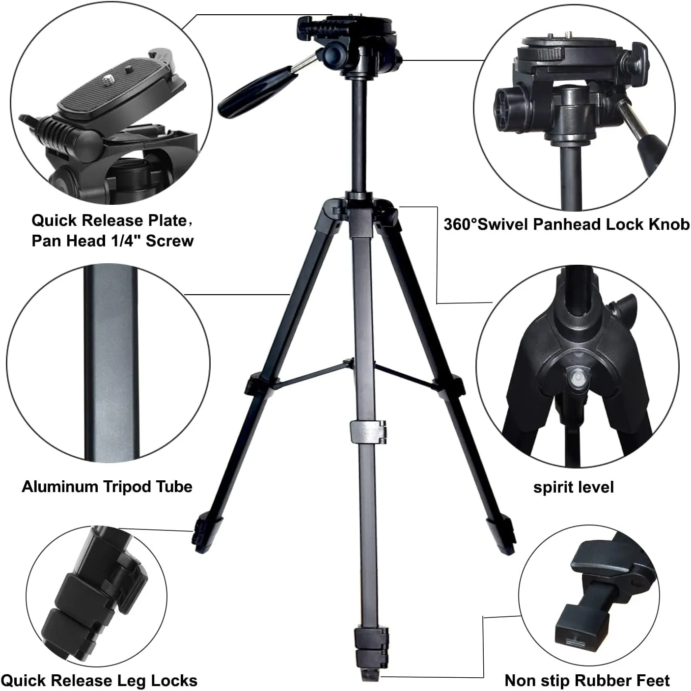 Professional Portable Aluminum Camera Tripod Pan Head T3180
