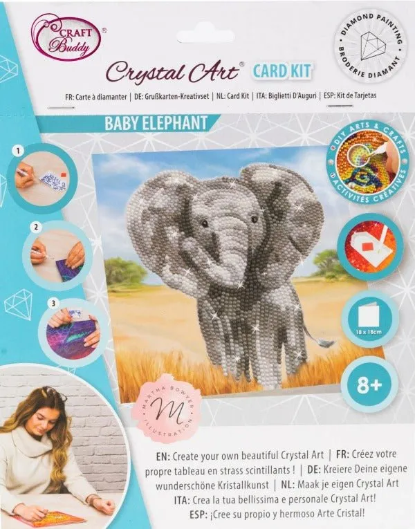 "Baby Elephant" Crystal Art Card 18x18cm