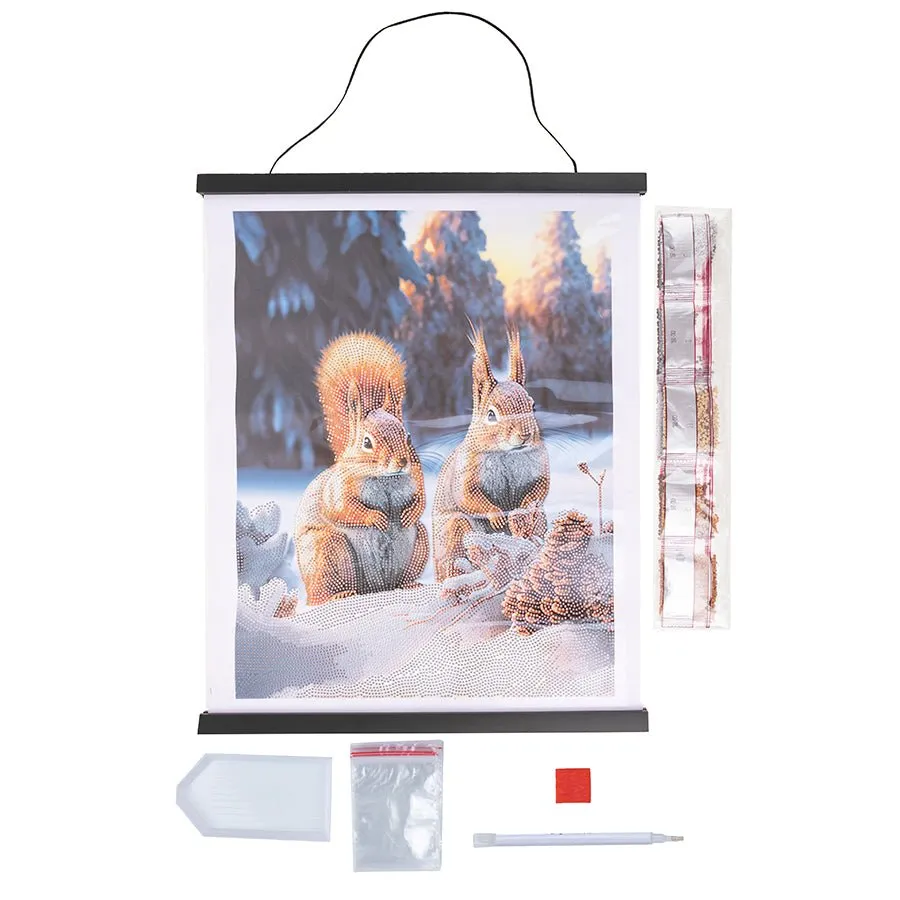"Snowy Squirrels" Crystal Art Scroll Kit