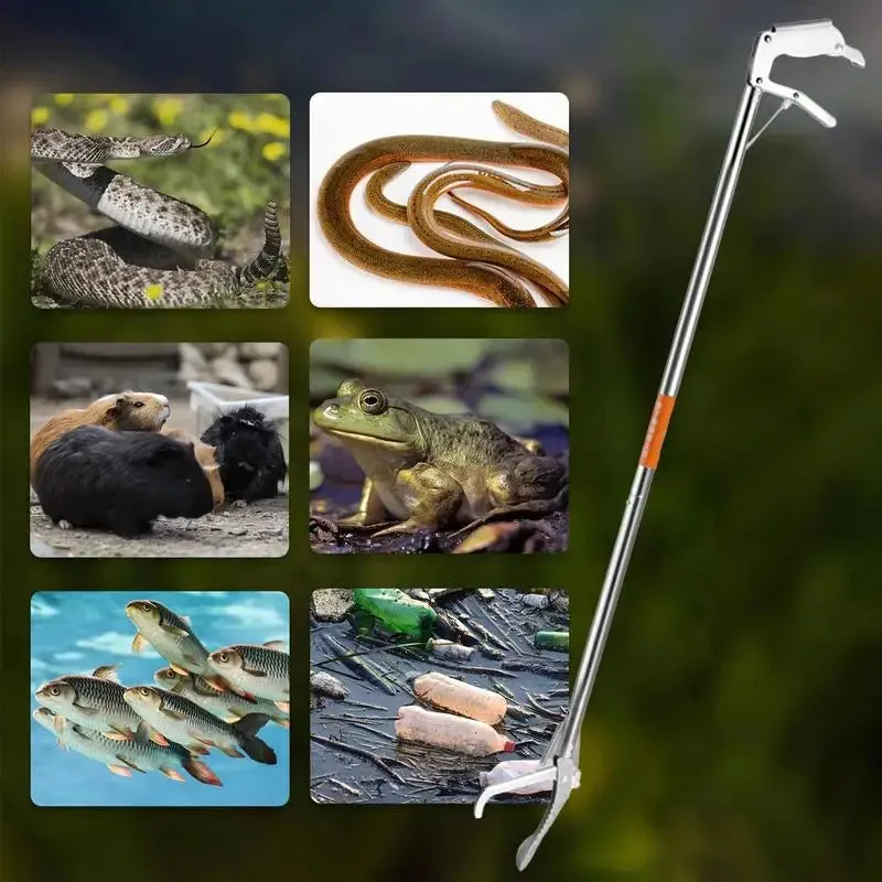 Snake Catch Tool Folding Snakes Catcher Tongs Stainless Steel Wide Jaw Reptile Grabber Stick Tool Thick Catching Snakes Tools