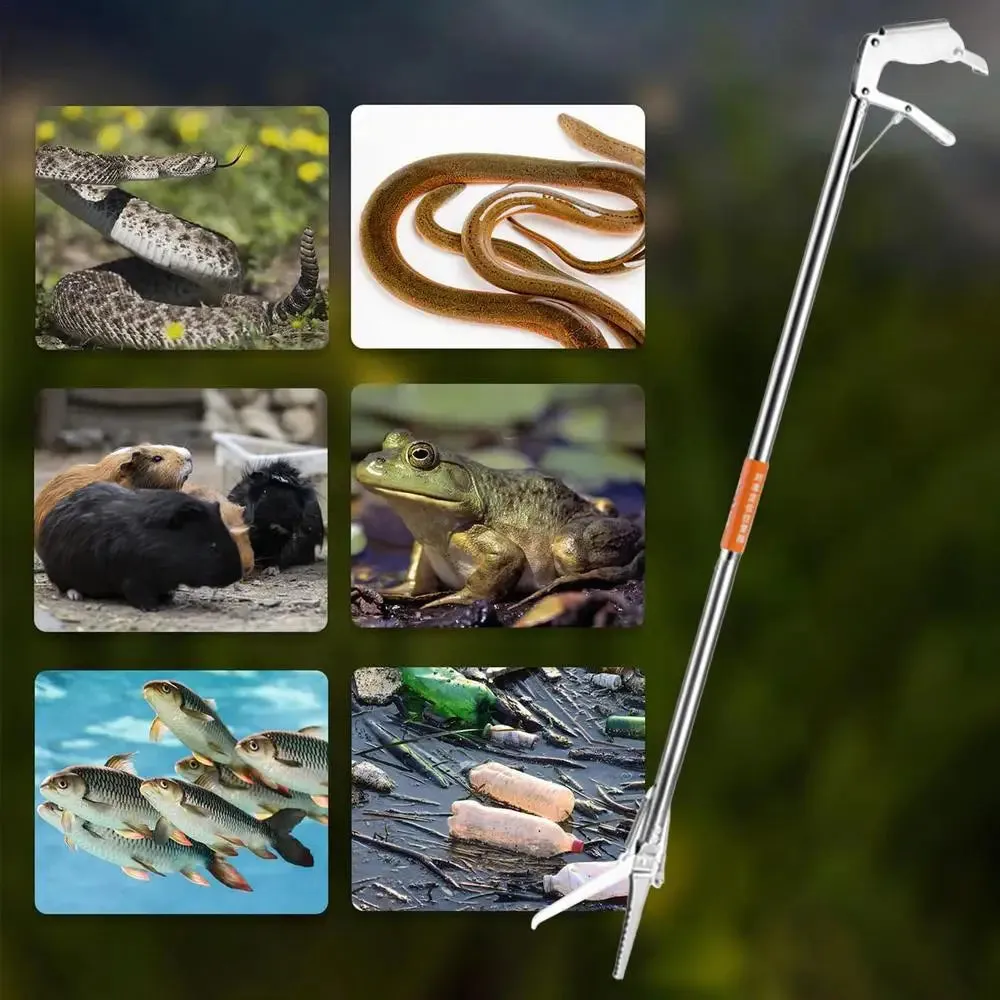 Snake Catch Tool Folding Snakes Catcher Tongs Stainless Steel Wide Jaw Reptile Grabber Stick Tool Thick Catching Snakes Tools