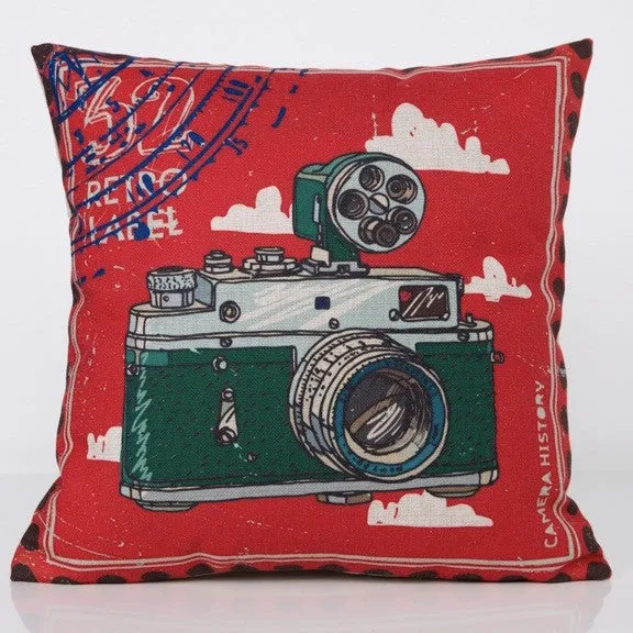 Vintage Camera Stamp-red Cushion Cover