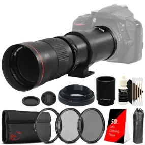 Vivitar 420-800mm F8.3 Telephoto Zoom Lens for Canon   T-mount for Canon    2x  Converter   UV CPL ND Kit   Lens Tissue   3pc Cleaning Kit