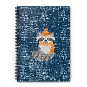 Winter Raccoon on Blue Christmas Background Spiral Notebook - Ruled Line: Festive Wildlife Design