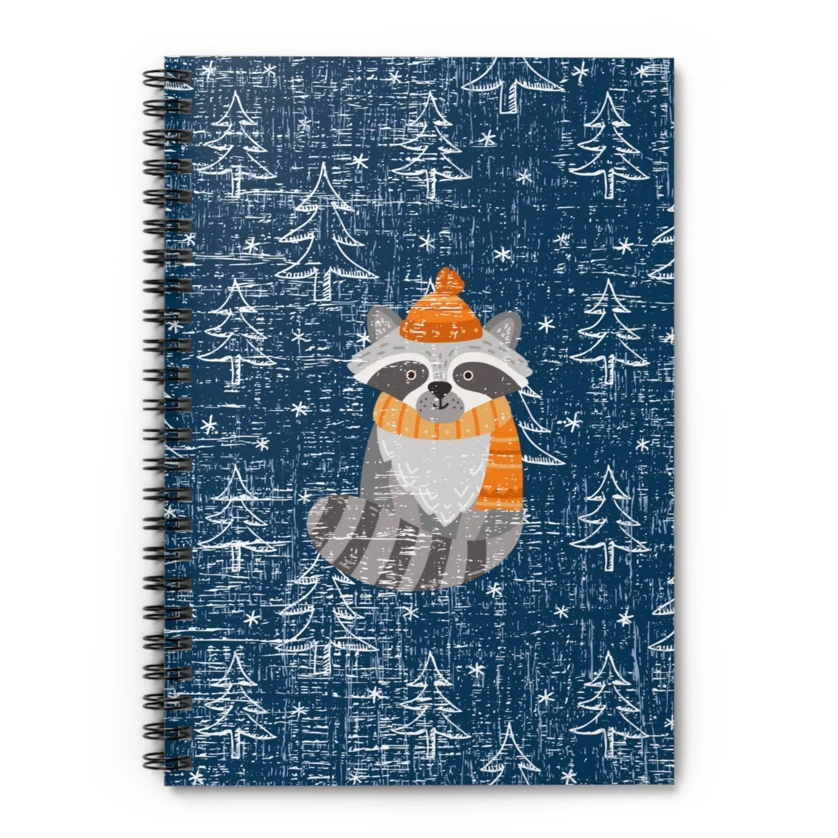 Winter Raccoon on Blue Christmas Background Spiral Notebook - Ruled Line: Festive Wildlife Design